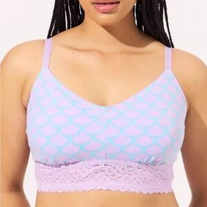 Torrid Mermaid Scale Light Purple Scallop Lace Trim Bralette Size 6